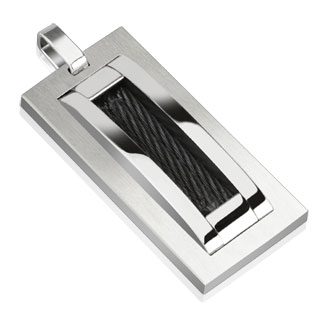 Pendentif homme acier plaque avec cadre travers� de filins