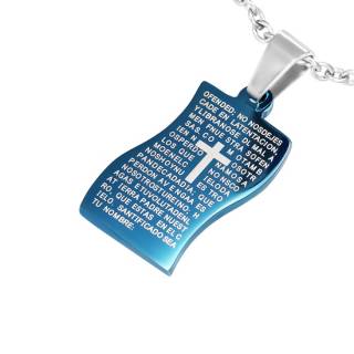 Pendentif homme acier plaque avec �critures religieuses