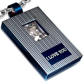 Pendentif homme acier plaque bleue et blanche "I love you"