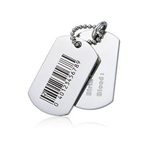 Pendentif homme acier plaque d'identit� et code barre
