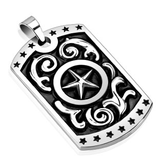 Pendentif homme acier plaque �toil�e et noircie
