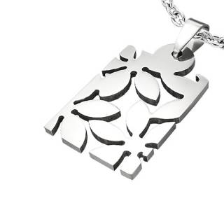 Pendentif homme acier plaque fleurs Hawail