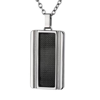 Pendentif homme acier plaque grise � grille noire