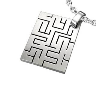 Pendentif homme acier plaque labyrinthe