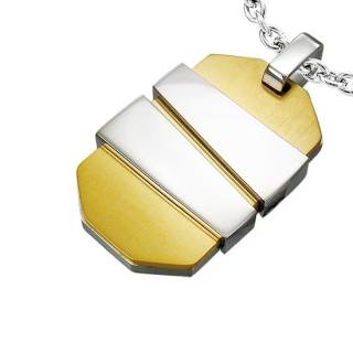 Pendentif homme acier plaque polygone dor� et argent�