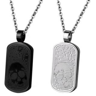 Pendentif homme acier plaque t�te de mort pointilisme