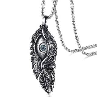 Pendentif homme acier plume � oeil mystique