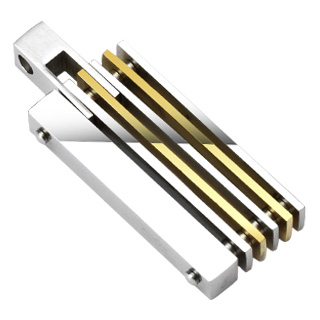 Pendentif homme acier rectangle � lamelles altern�es