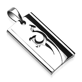 Pendentif homme acier rectangle symbole tribal