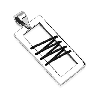 Pendentif homme acier rectangle travers� de lacets