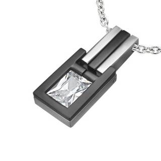 Pendentif homme acier rectangle zircon