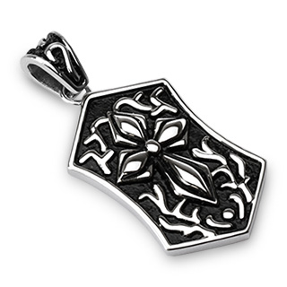 Pendentif homme acier style bouclier asym�trique avec croix