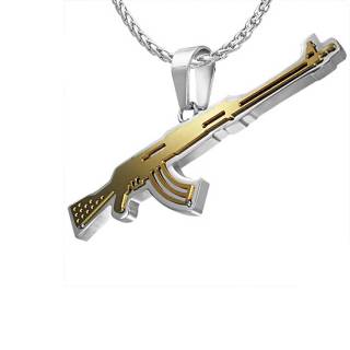Pendentif homme acier style kalachnikov dor�