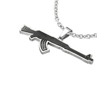 Pendentif homme acier style kalachnikov noire