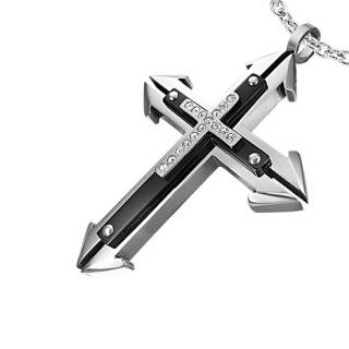 Pendentif homme acier triple croix � pointes