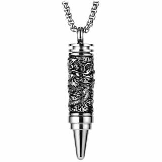 Pendentif homme balle � dragon sculpt� en acier