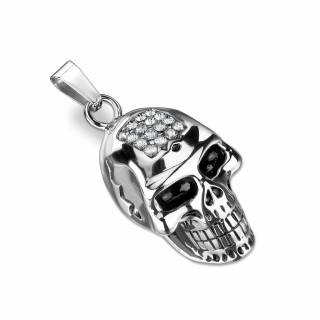 Pendentif homme crane � front pav� de pierres