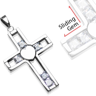 Pendentif homme croix acier � pierres amovibles