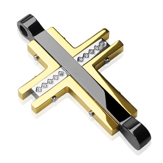 Pendentif homme croix acier en assemblage d'�querres