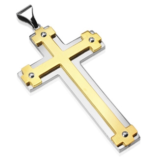 Pendentif homme croix acier bicolore
