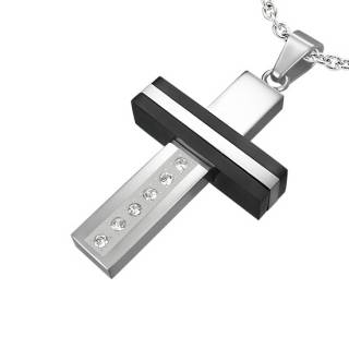 Pendentif homme croix acier noir et agent�