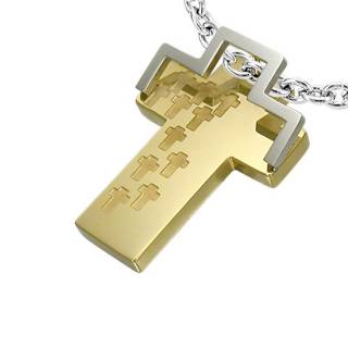 Pendentif homme croix dor�e avec petites croix grav�es