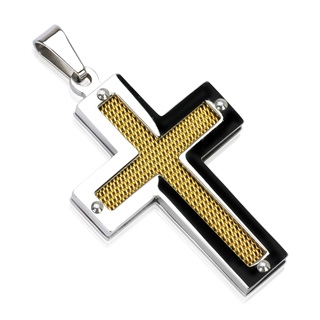 Pendentif homme croix en acier a centre style cotte de maille