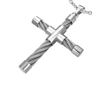 Pendentif homme croix en cables d'acier