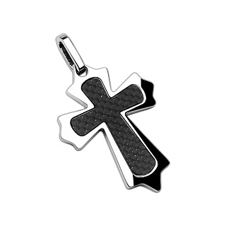 Pendentif homme croix fibre de carbone et acier