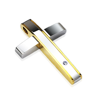 Pendentif homme croix sertie � bords dor�es