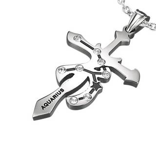 Pendentif homme Croix zodiaque Verseau