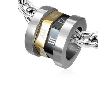 Pendentif homme cylindre acier � chiffres romains