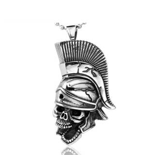Pendentif homme en acier � crane de soldat romain avec chaine