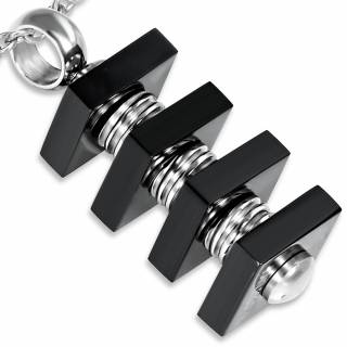 Pendentif homme en acier � plaque noires superpos�es et viss�es