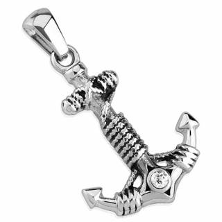 Pendentif homme en acier ancre de marine avec cordage enroul�