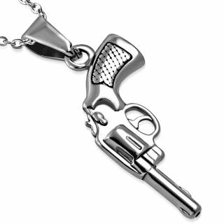 Pendentif homme en acier argent� en forme de pistolet