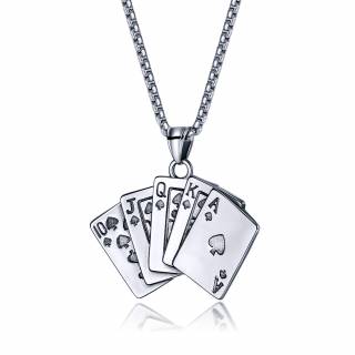 Pendentif homme en acier � cartes Quinte Flush Royale