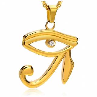 Pendentif homme Oeil d'Horus dor� en acier