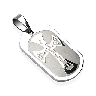 Pendentif homme plaque acier croix en feu