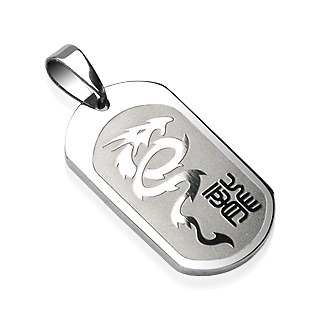 Pendentif homme plaque acier dragon asiatique