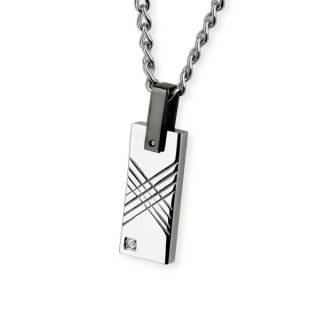 Pendentif homme plaque acier rectangulaire � lignes en X