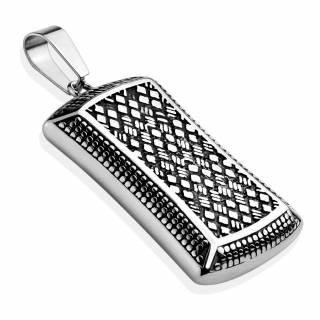 Pendentif homme plaque en acier noirci � motif treillis