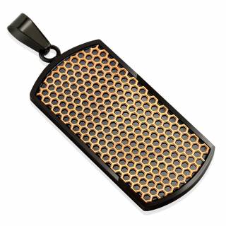 Pendentif homme plaque noire en acier � alv�oles cuivr�es