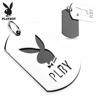 Pendentif homme Playboy en acier noir et gris � plaque double