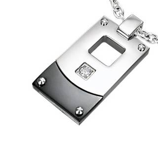 Pendentif homme rectangle bicolore serti