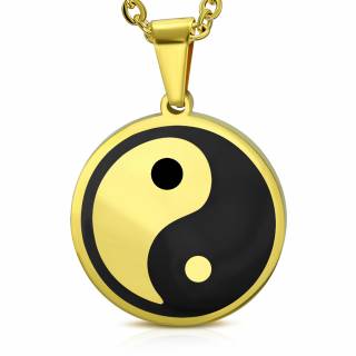 Pendentif homme Tao Yin et Yang en acier - noir et dor�