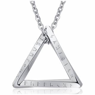 Pendentif homme Viking triangle argent� � runes en acier "RUNAHILDR ARGENTEUS"