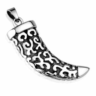 Pendentif imitation dent d'animal sculpt�e en acier