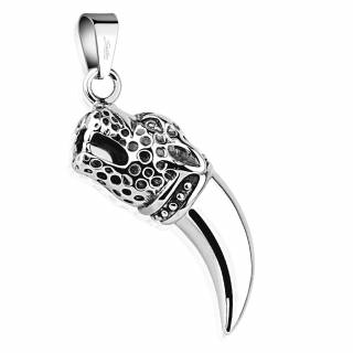 Pendentif imitation dent de l�opard sculpt�e en acier