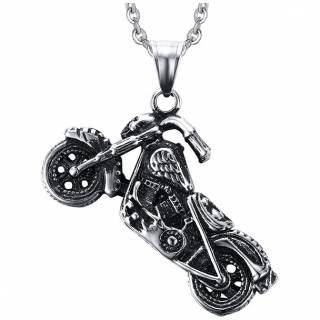 Pendentif moto custom en acier � crane et aile d'ange